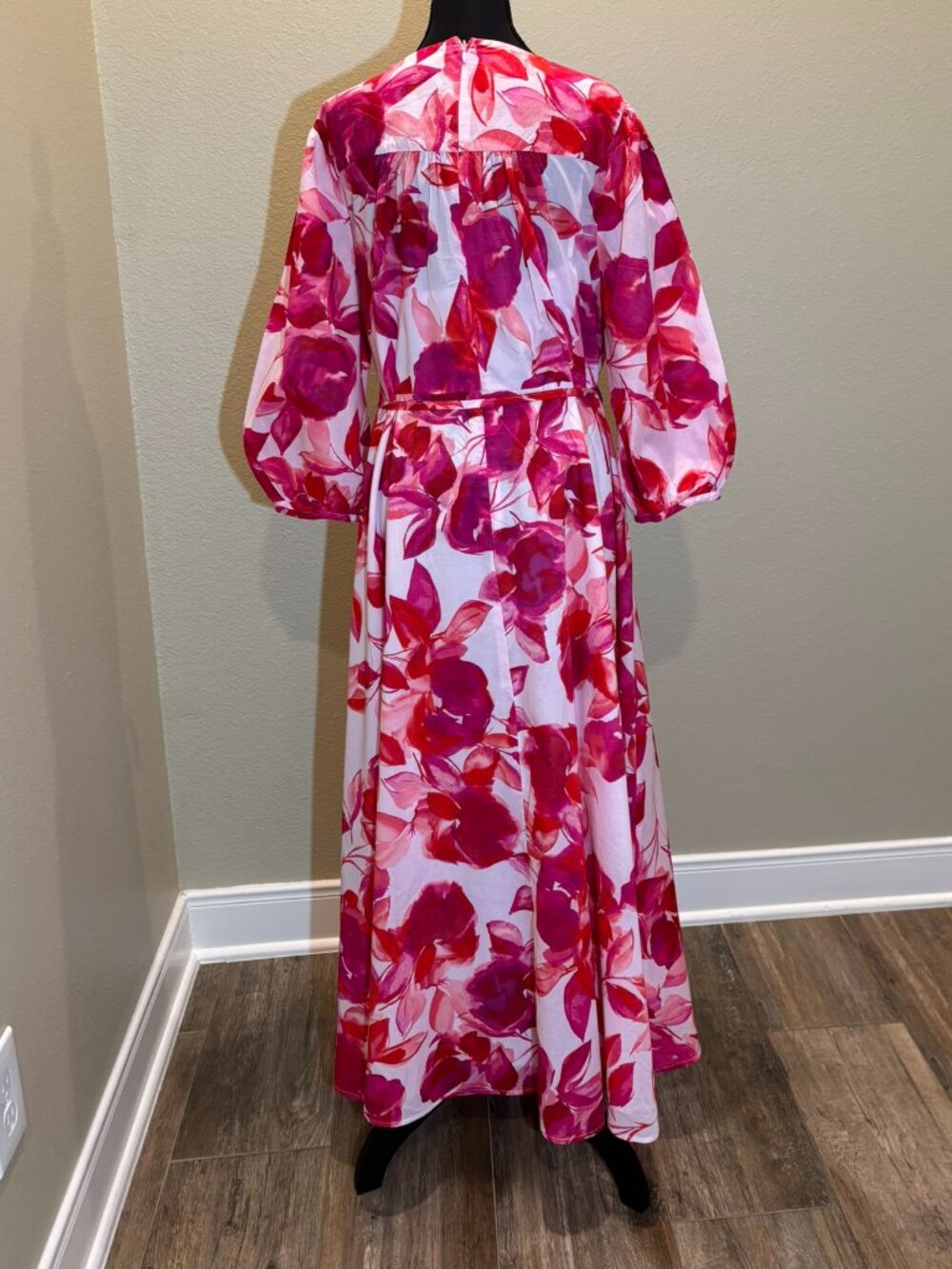 Calvin Klein Floral Puff Sleeve Belted Fit & Flare Dress Size 16 - Picture 9 of 13